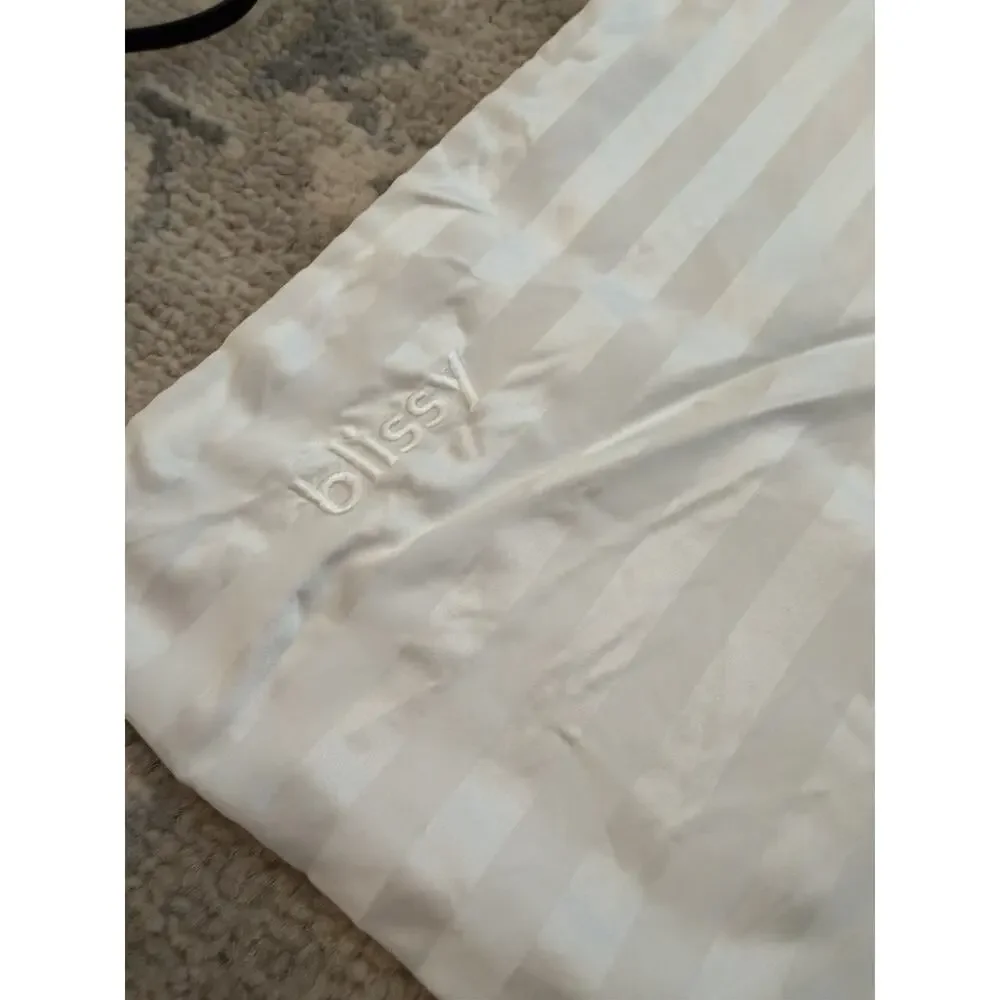 Blissy 22 Momme White Stripe Standard Silk Pillowcase Zipper Closure NIB